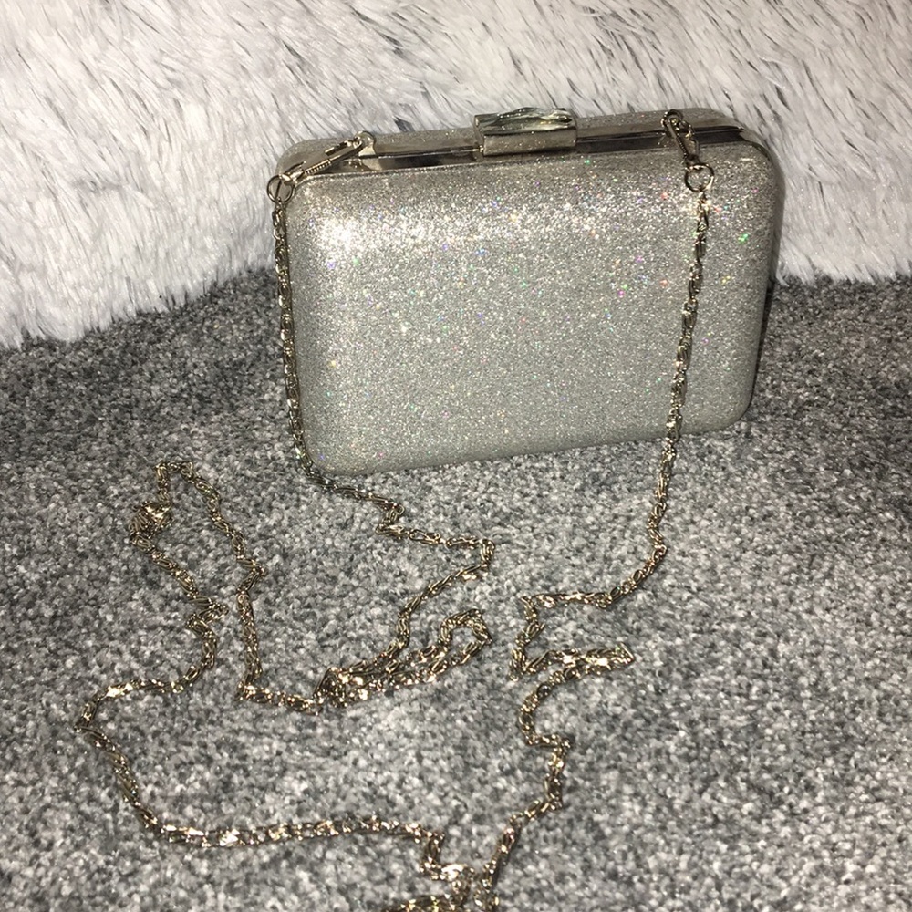 Lulu Townsend Silver Glitter Clutch Bag